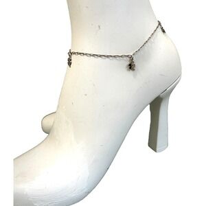 925 Mexico Sterling Silver Paperclip Chain Anklet Lucky Four Leaf Clover Charm